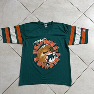 Vintage Miami Dolphins Shirt Mens L Logo 7 NFL Football Made In USA 90s